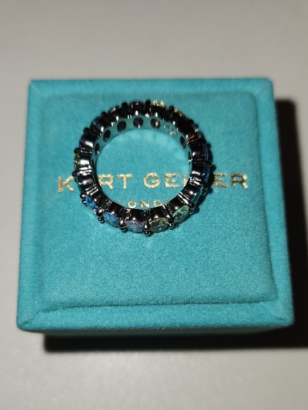 Kurt Geiger Rainbow Crystal Eternity Ring in Silver Tone - Picture 4 of 7